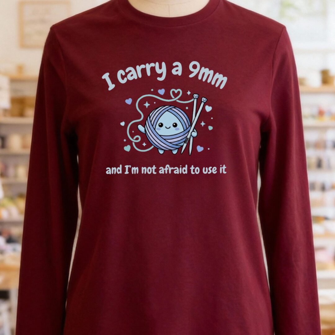 Knitting 9mm Long Sleeve Tee Maroon t-shirt