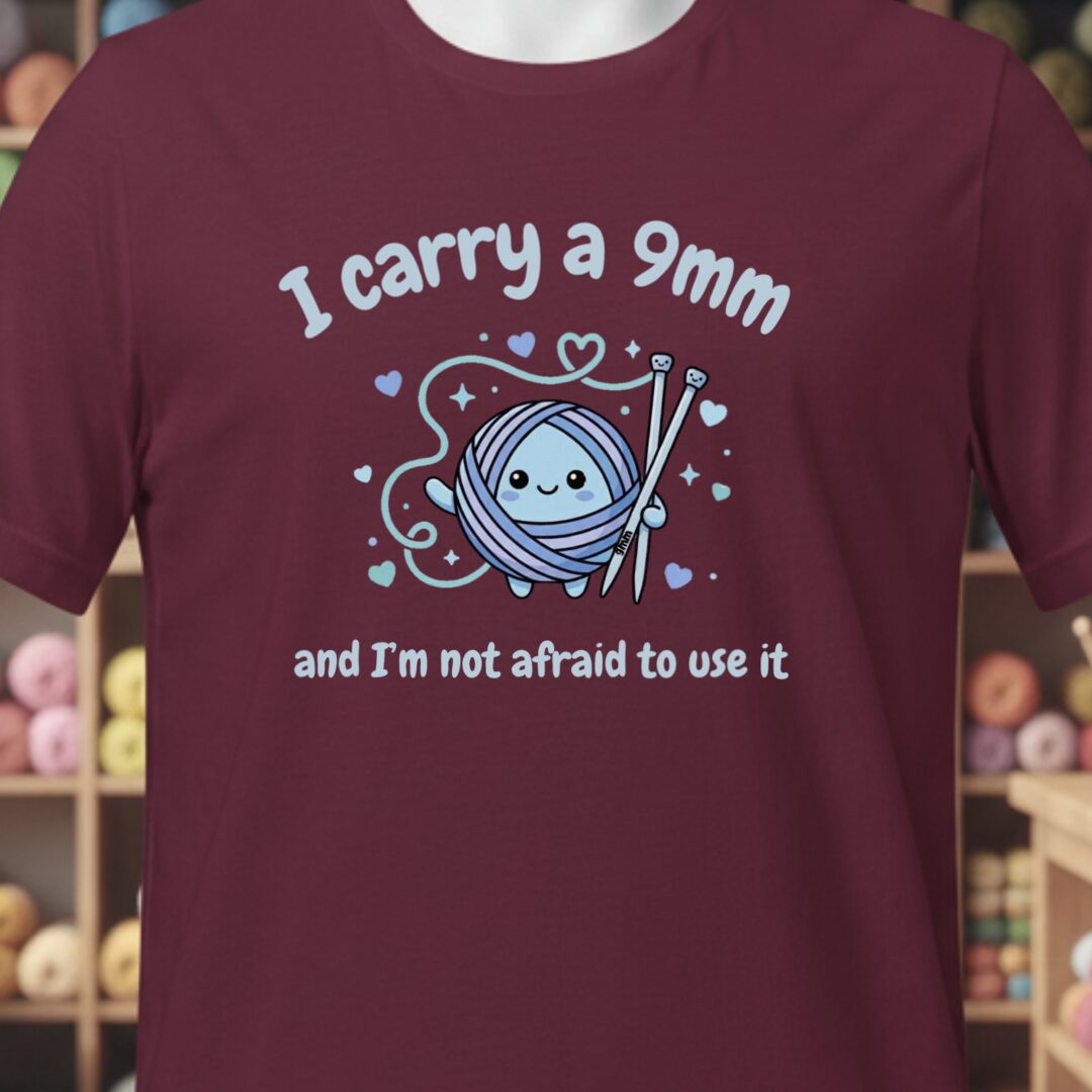 Knitting 9mm T-Shirt Maroon t-shirt