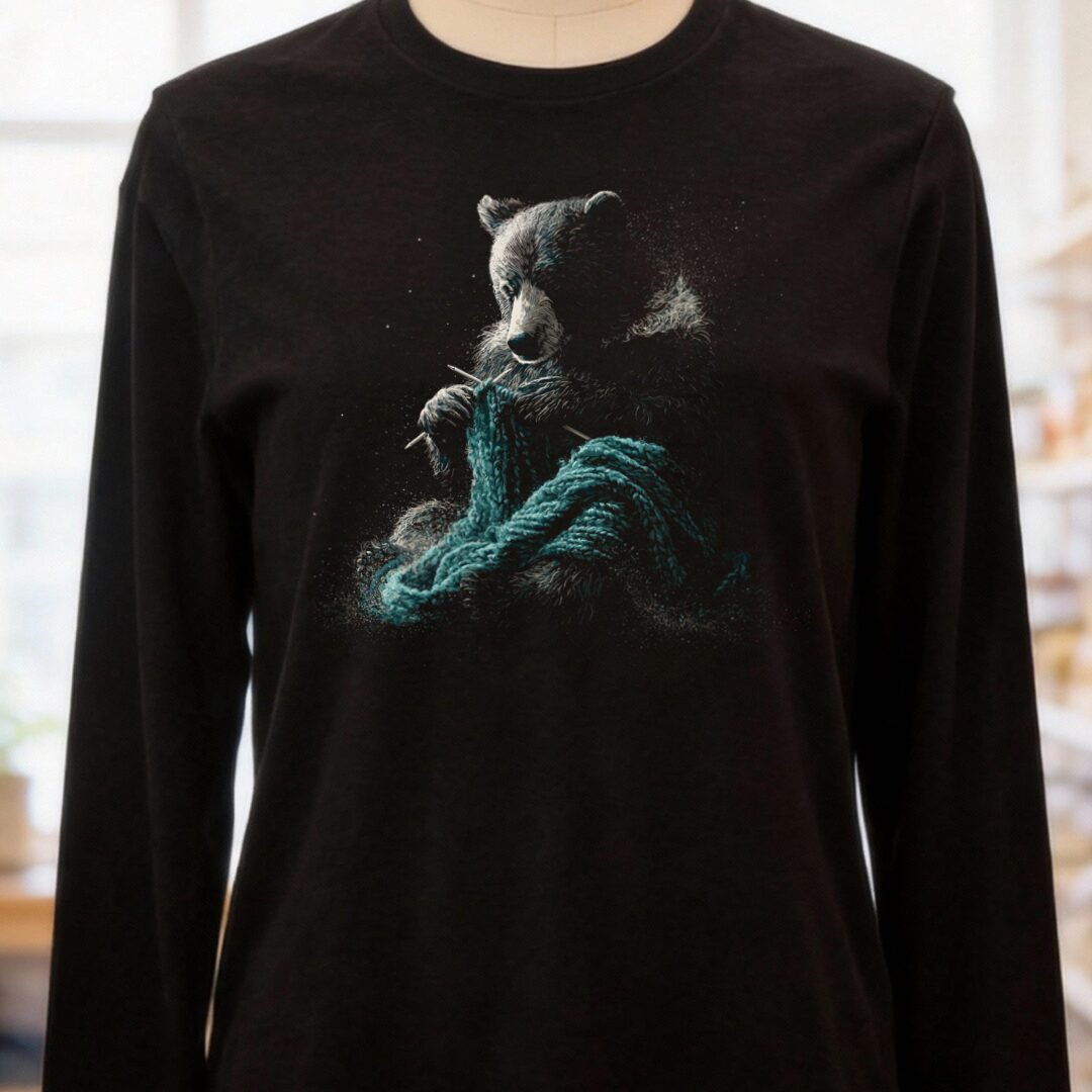 Knitting Bear Black Long Sleeve Tee.jpg