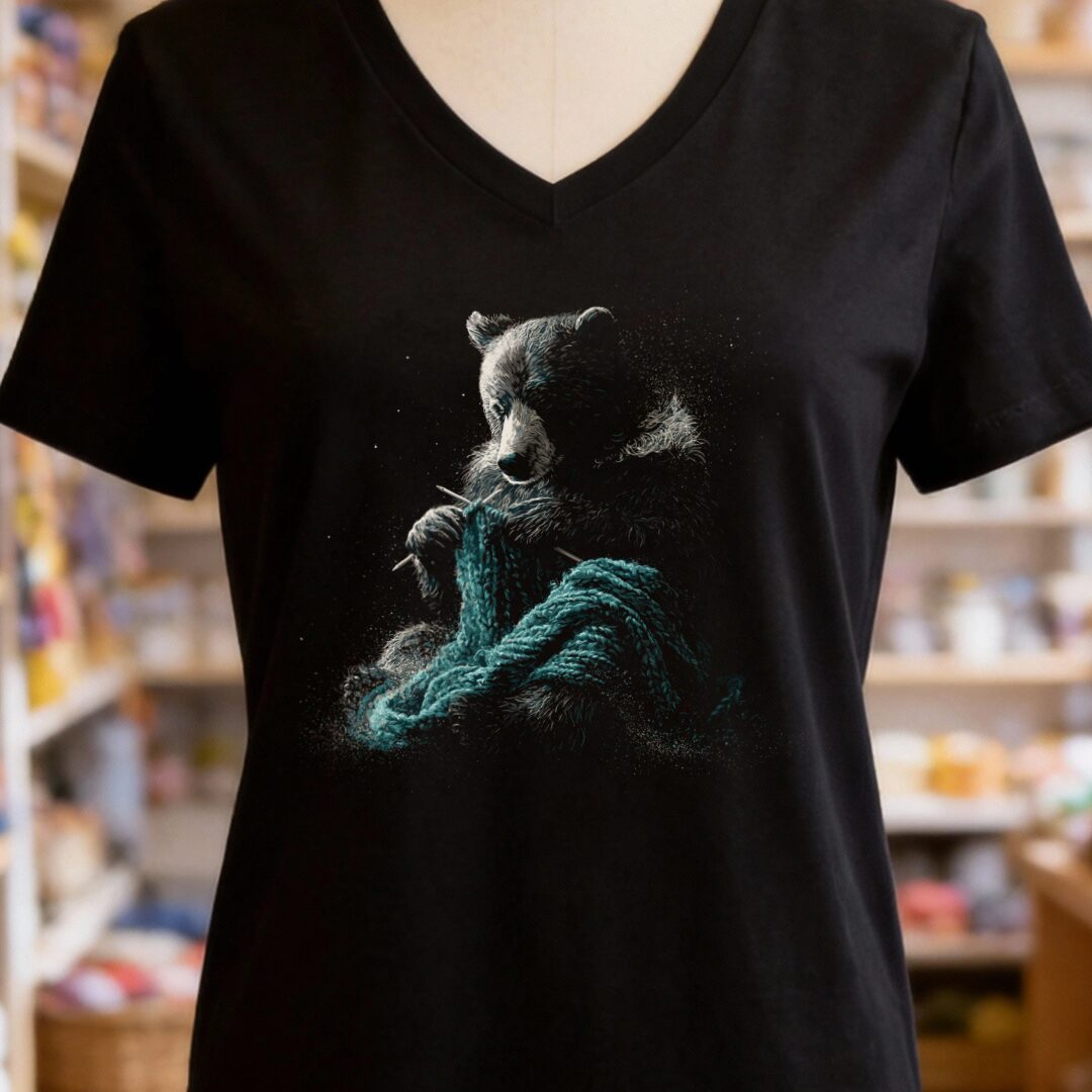 Knitting Bear Black V Neck.jpg