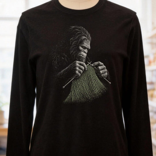 Knitting Bigfoot Black Long Sleeve Tee.jpg