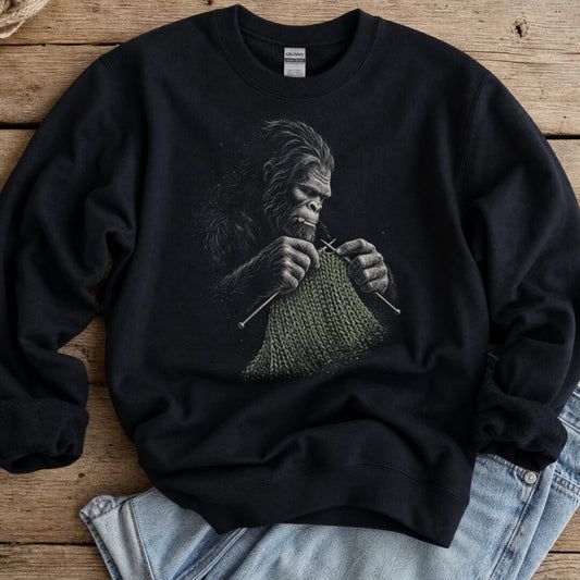 Knitting Bigfoot Black Sweatshirt.jpg