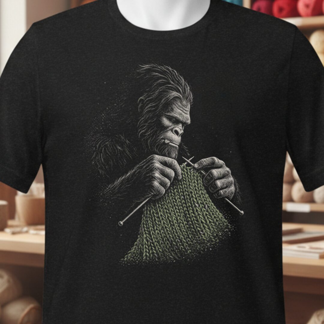 Knitting Bigfoot Black T-Shirt.jpg