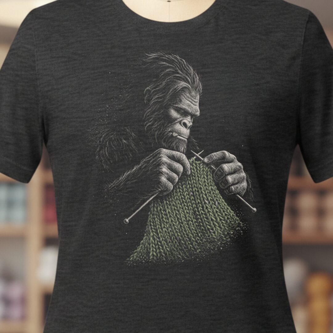 Knitting Bigfoot Dark Grey T-Shirt.jpg