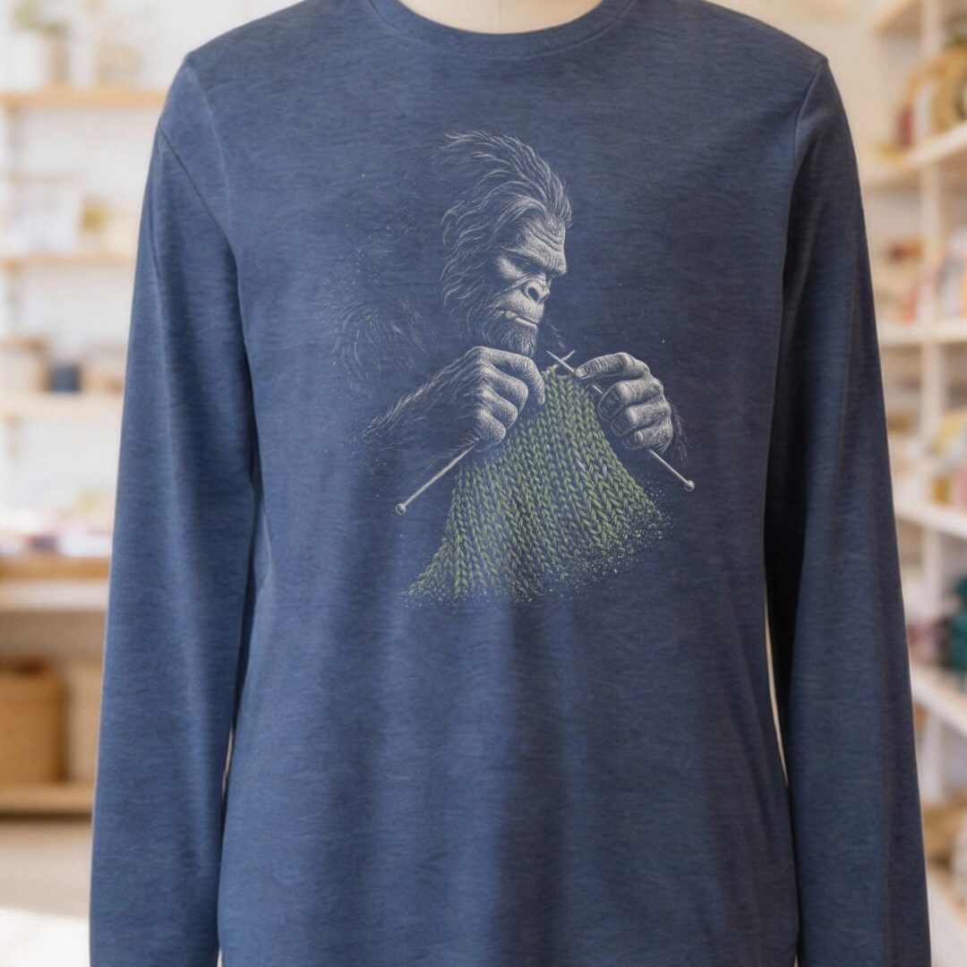 Knitting Bigfoot Heather Navy Long Sleeve Tee.jpg