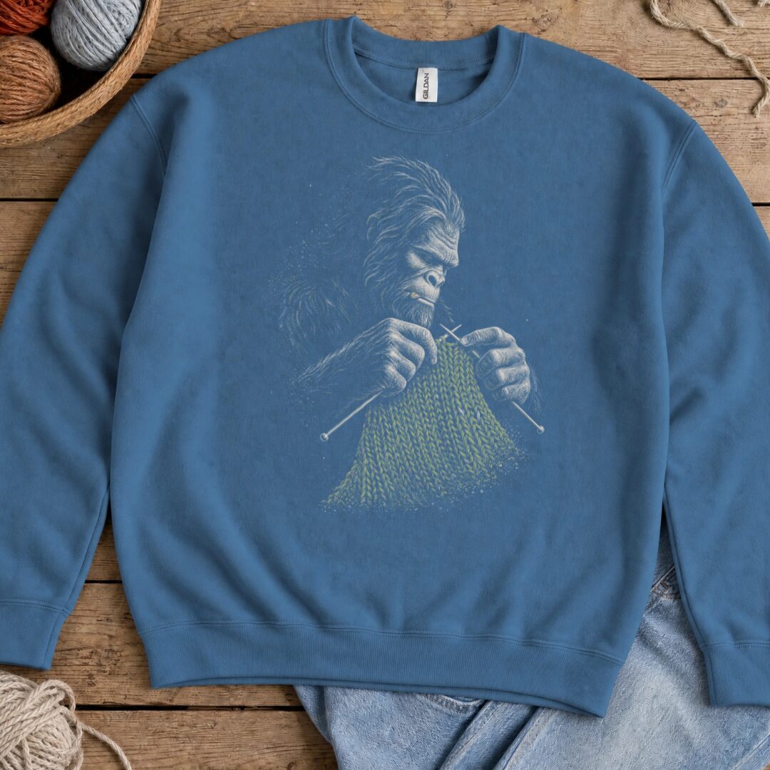 Knitting Bigfoot Indigo Blue Sweatshirt.jpg