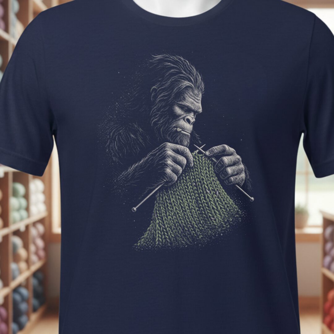 Knitting Bigfoot Navy T-Shirt.jpg