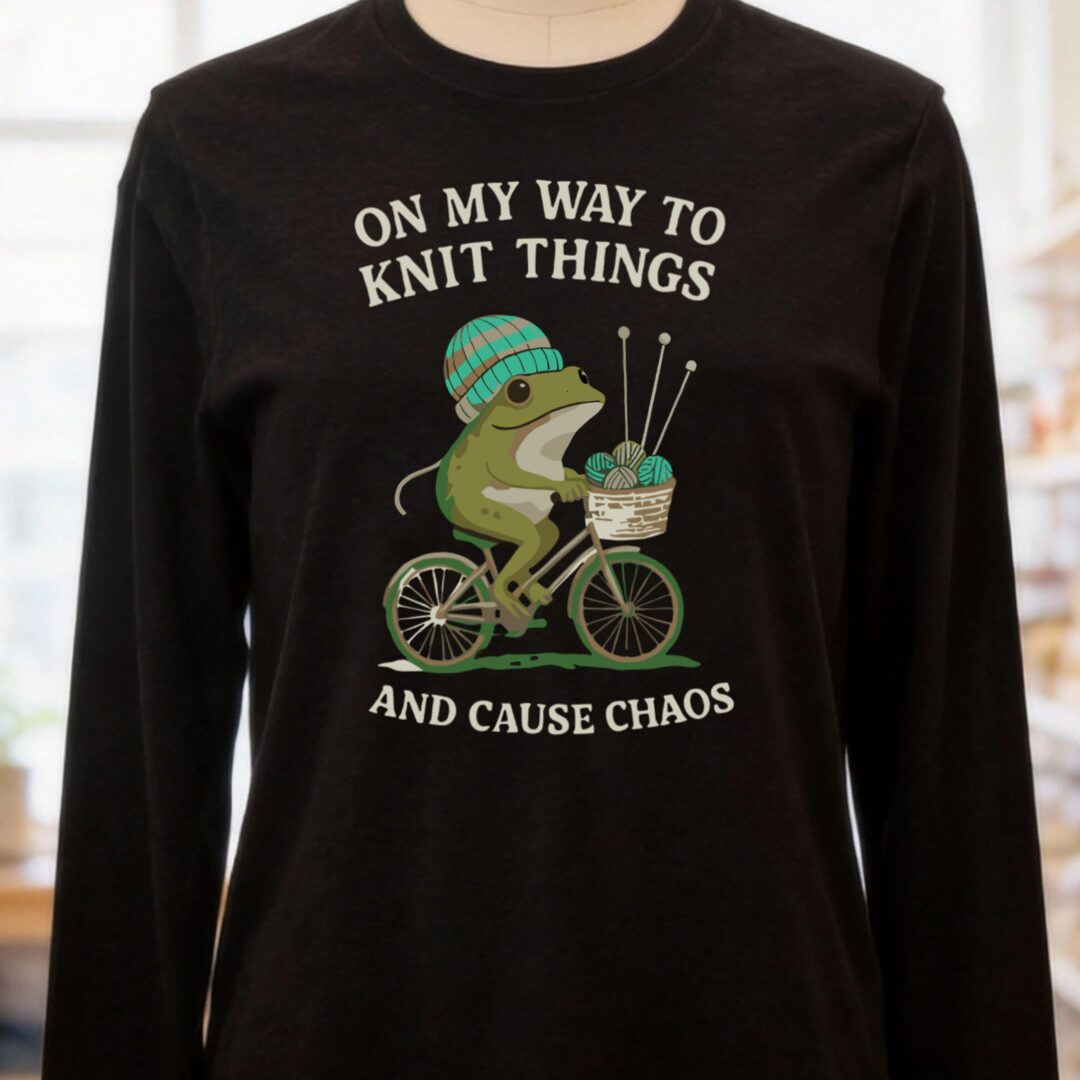 Knitting & Chaos Long Sleeve Tee Black Heather t-shirt