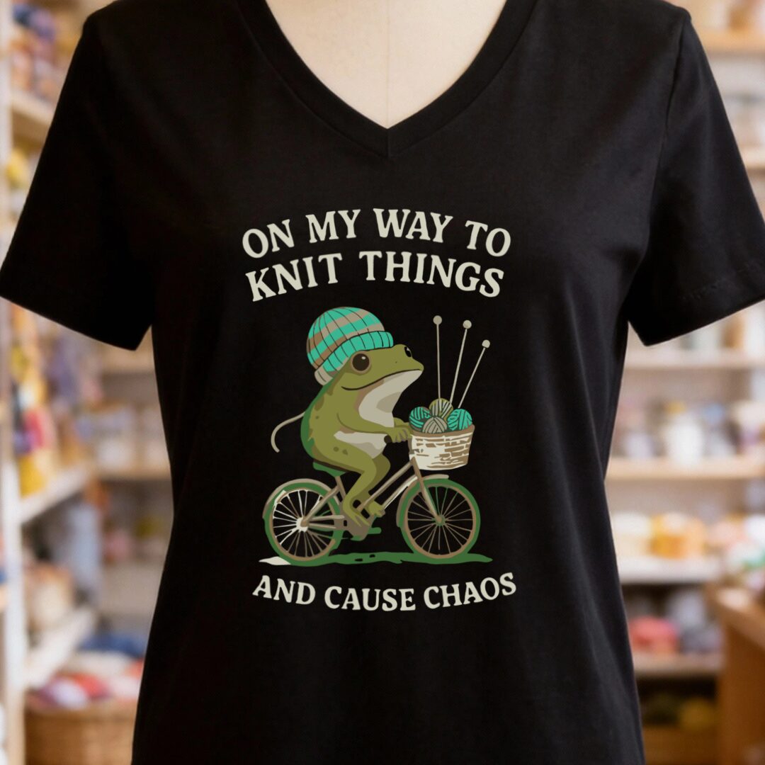 Knitting & Chaos V-Neck T-Shirt Black t-shirt