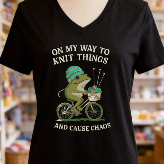 Knitting & Chaos V-Neck T-Shirt Black t-shirt