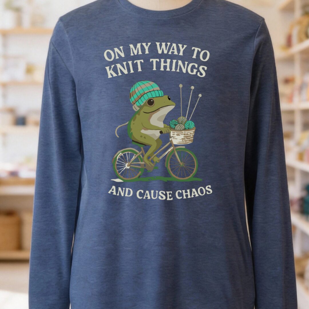 Knitting & Chaos Long Sleeve Tee Heather Navy t-shirt