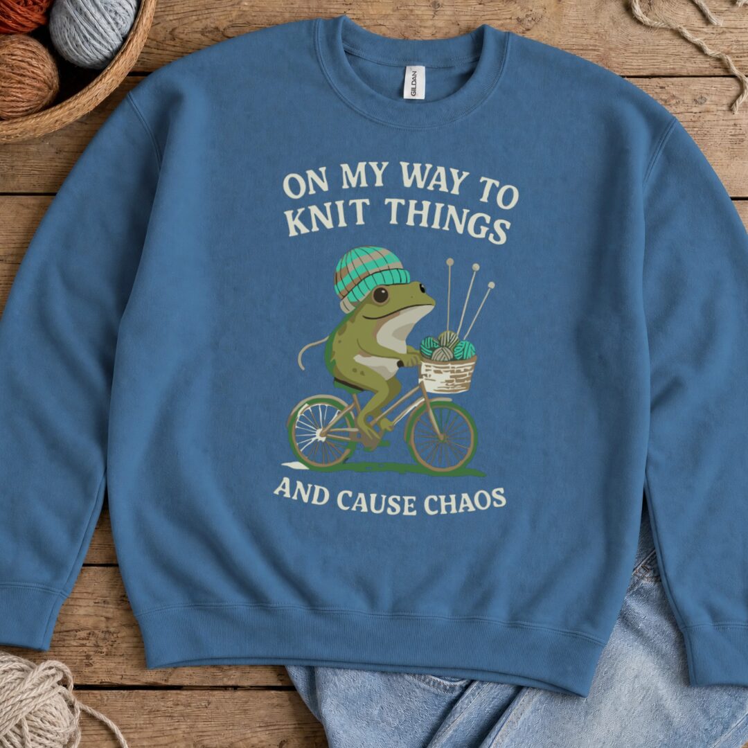 Knitting & Chaos Sweatshirt Indigo Blue t-shirt