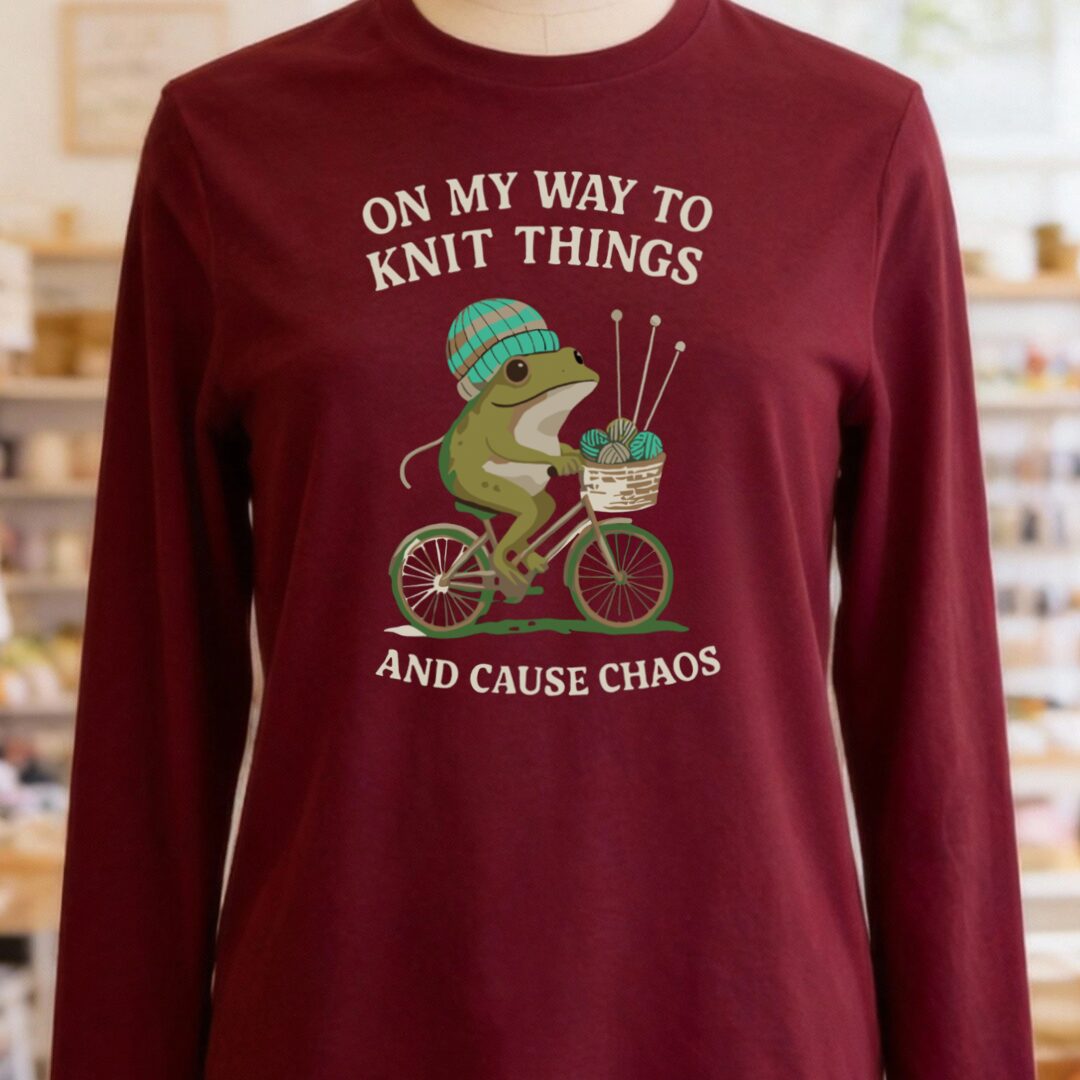 Knitting & Chaos Long Sleeve Tee Maroon t-shirt