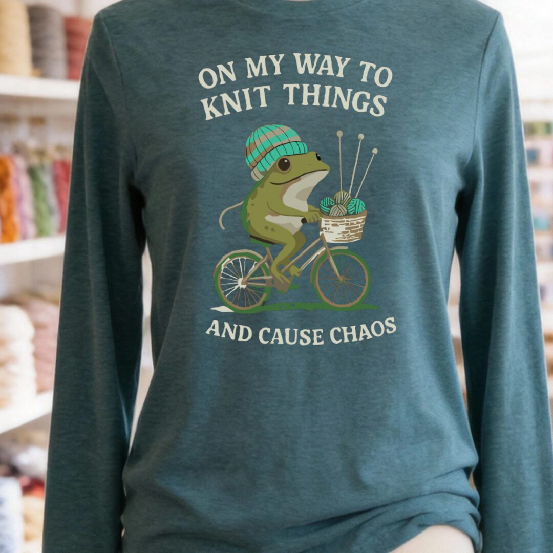 Knitting & Chaos Long Sleeve Tee Heather Deep Teal t-shirt