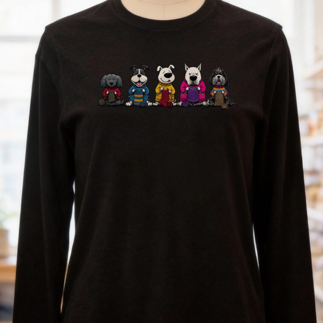 Knitting Dogs Black Long Sleeve Tee.jpg
