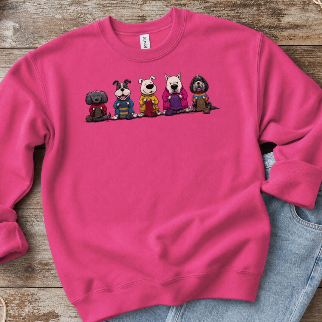 Knitting Dogs Bright Pink Sweatshirt.jpg