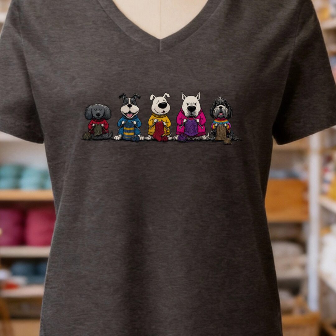Knitting Dogs V-Neck T-Shirt Dark Grey t-shirt
