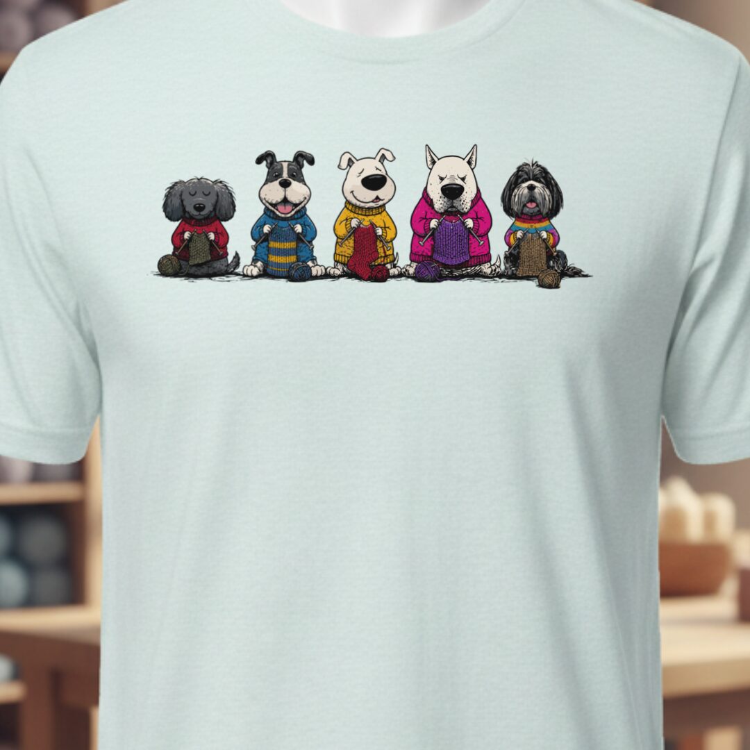 Knitting Dogs Ice Blue T-Shirt.jpg