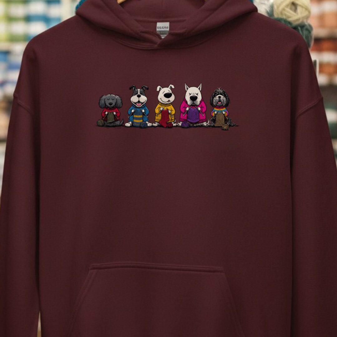 Knitting Dogs Maroon Hoodie.jpg