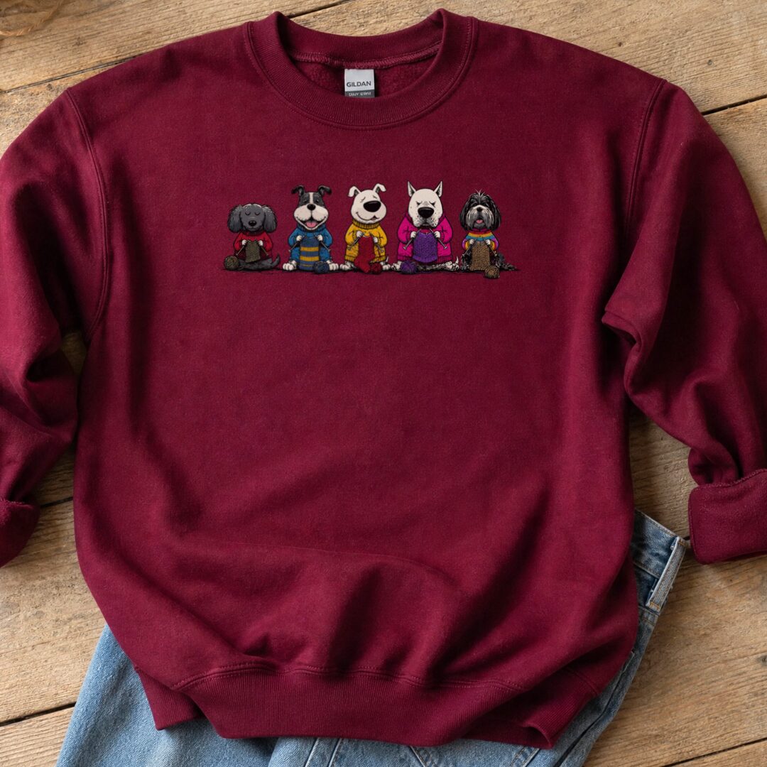 Knitting Dogs Maroon Sweatshirt.jpg