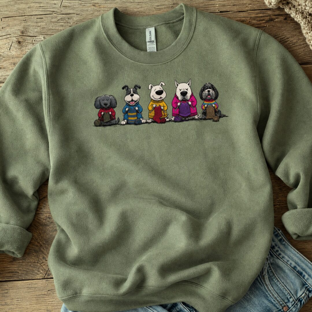 Knitting Dogs Military Green Sweatshirt.jpg