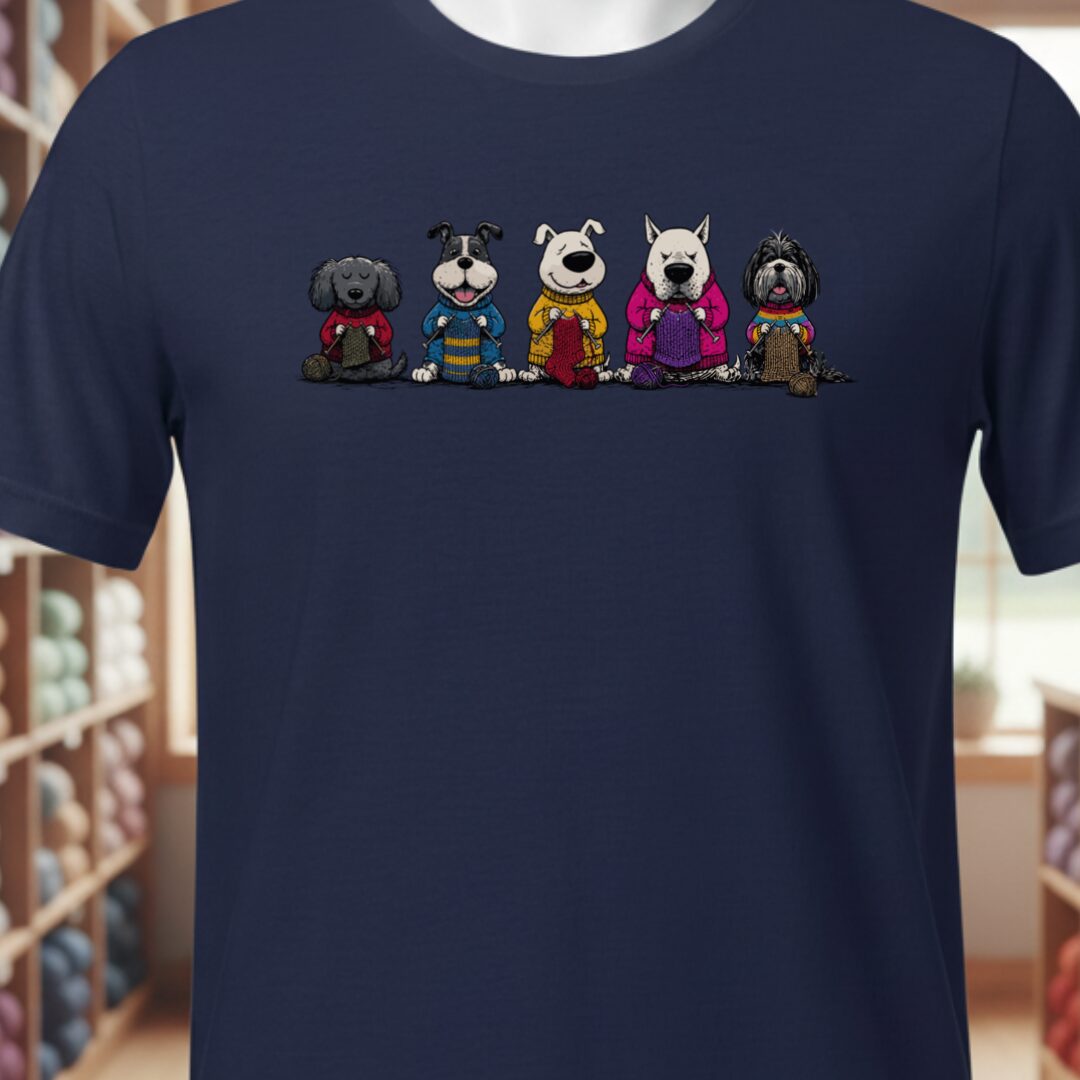 Knitting Dogs Navy T-Shirt.jpg