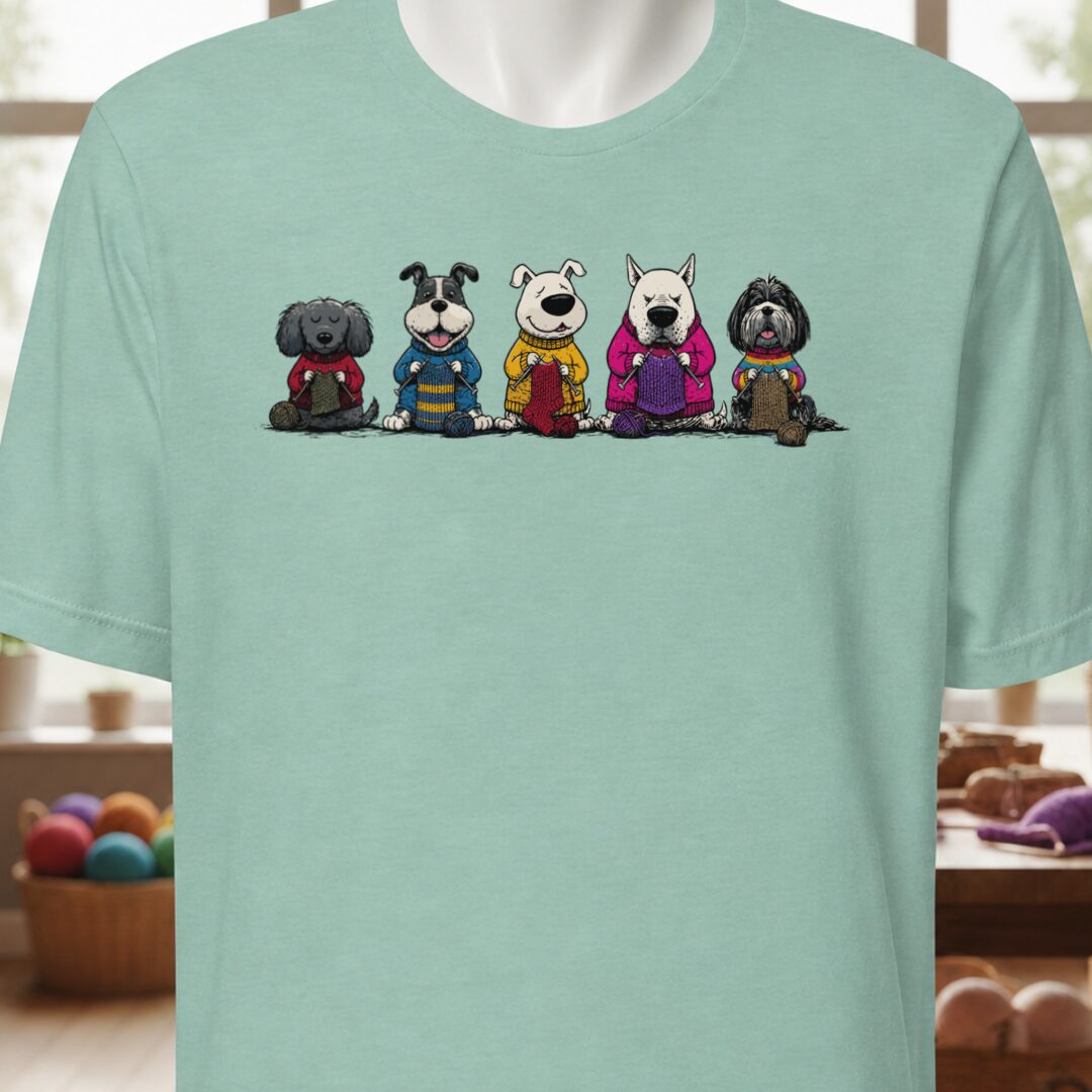 Knitting Dogs Sea Breeze T-Shirt.jpg