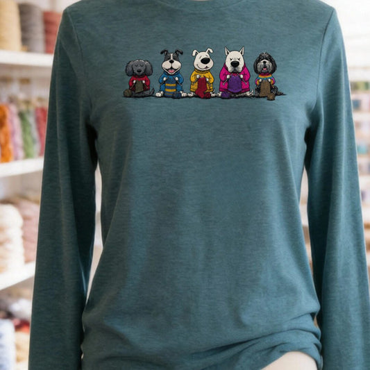 Knitting Dogs Teal Blue Long Sleeve Tee.jpg