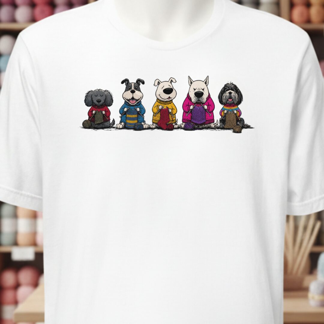 Knitting Dogs White T-Shirt.jpg