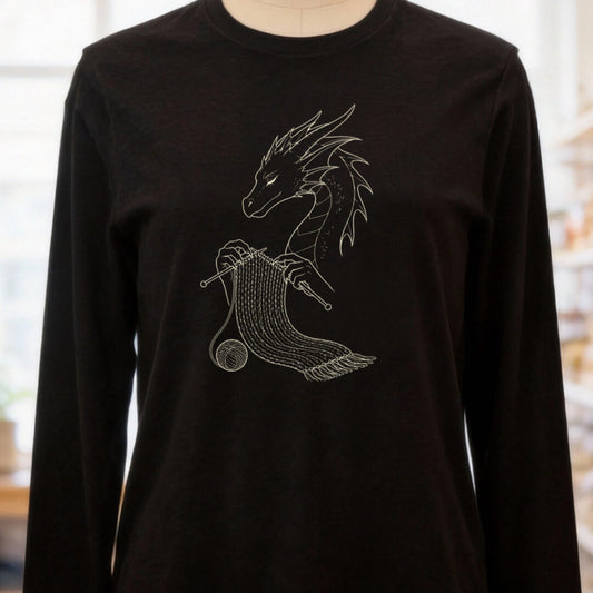 Knitting Dragon Black Long Sleeve Tee.jpg