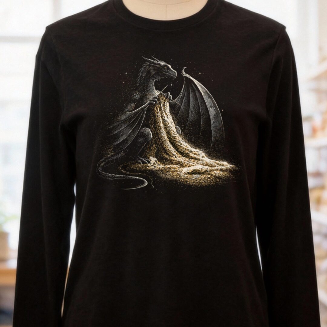 Knitting Dragon Black Long Sleeve Tee.jpg