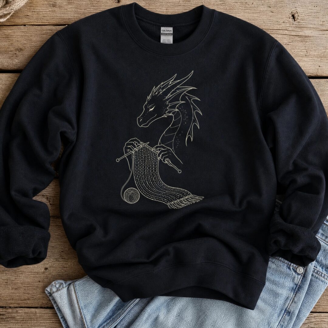 Knitting Dragon Sweatshirt Black t-shirt