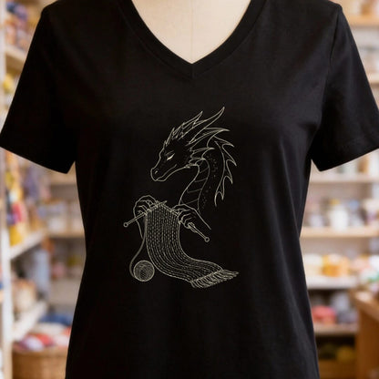 Knitting Dragon V-Neck T-Shirt Black t-shirt