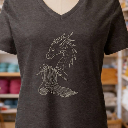 Knitting Dragon V-Neck T-Shirt Dark Grey t-shirt