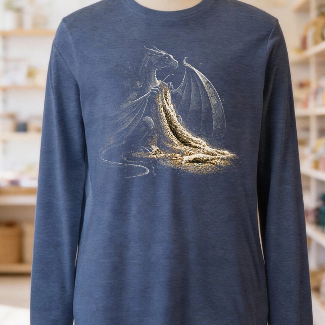 Knitting Dragon Heather Navy Long Sleeve Tee.jpg