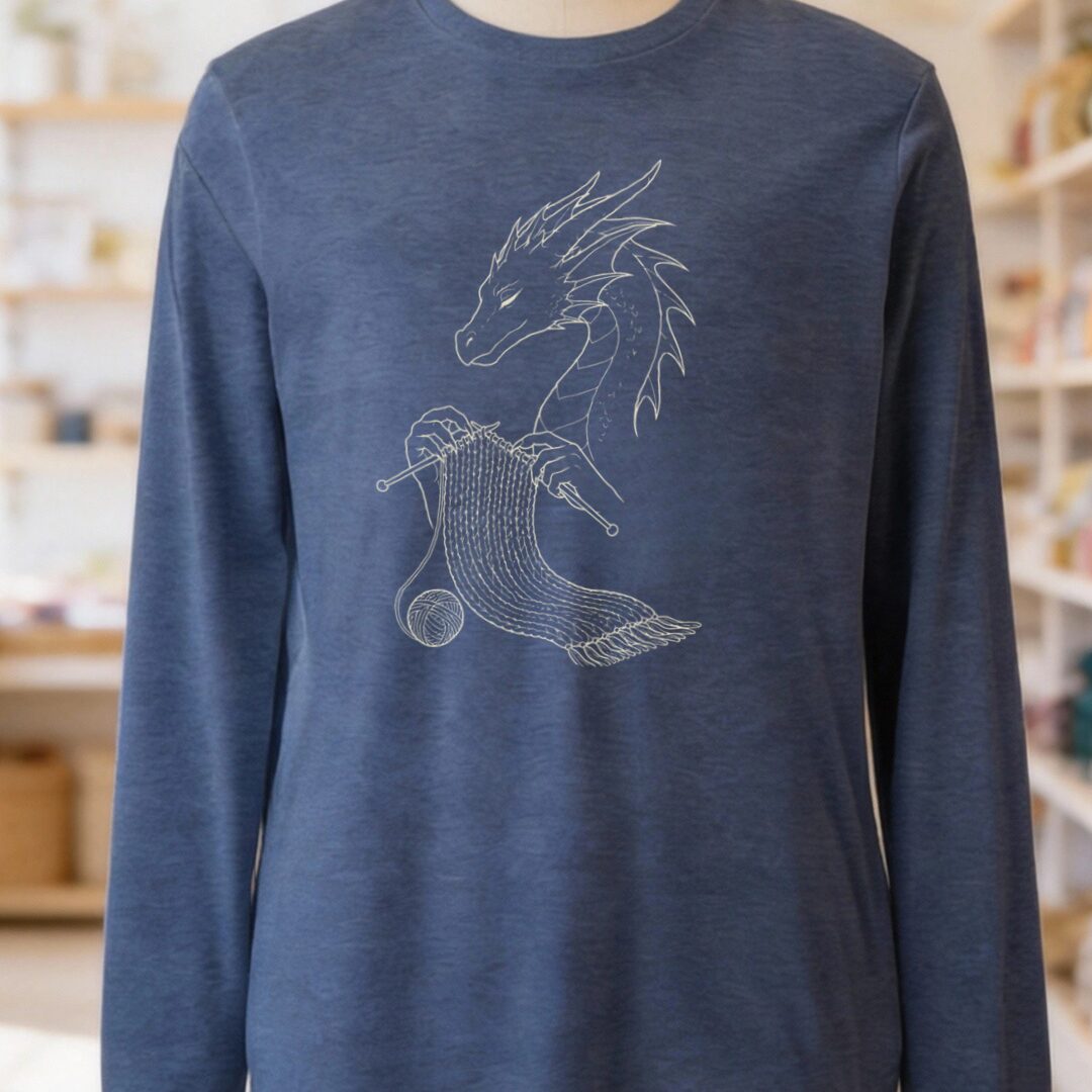 Knitting Dragon Long Sleeve Tee Navy t-shirt