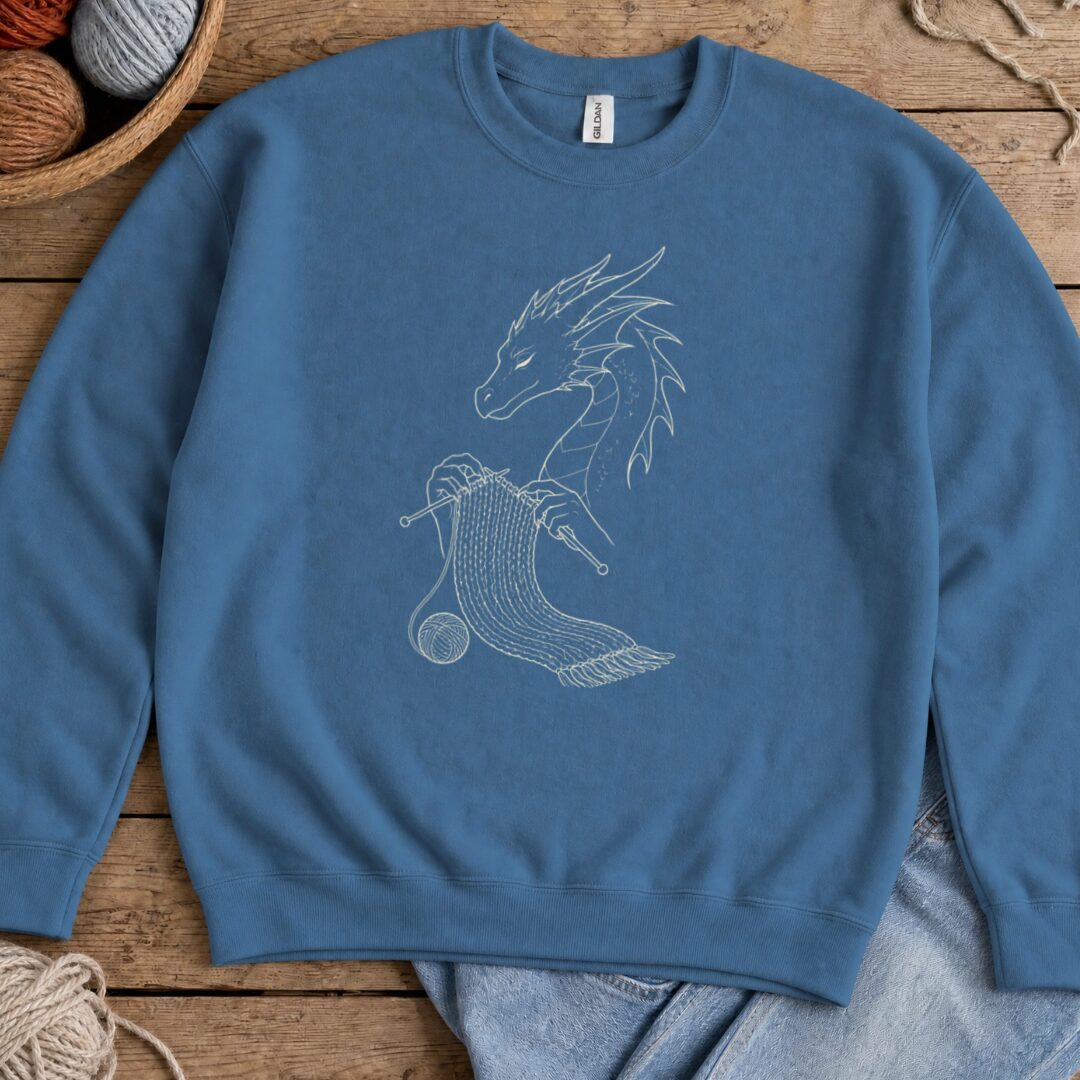 Knitting Dragon Sweatshirt Indigo Blue t-shirt