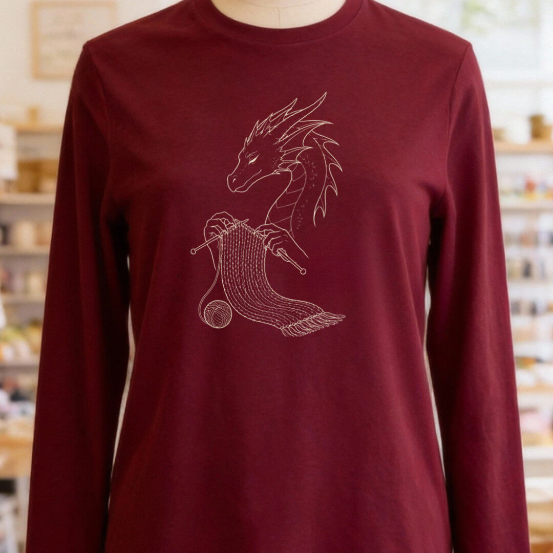 Knitting Dragon Maroon Long Sleeve Tee.jpg