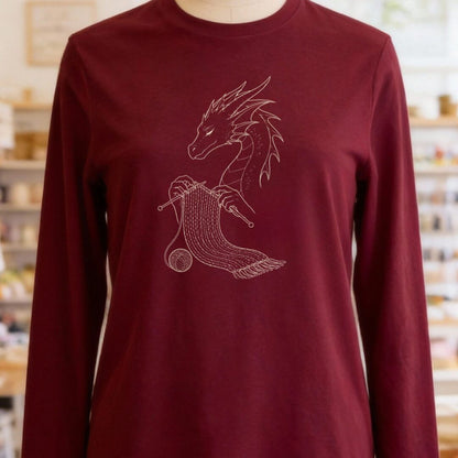 Knitting Dragon Long Sleeve Tee Maroon t-shirt