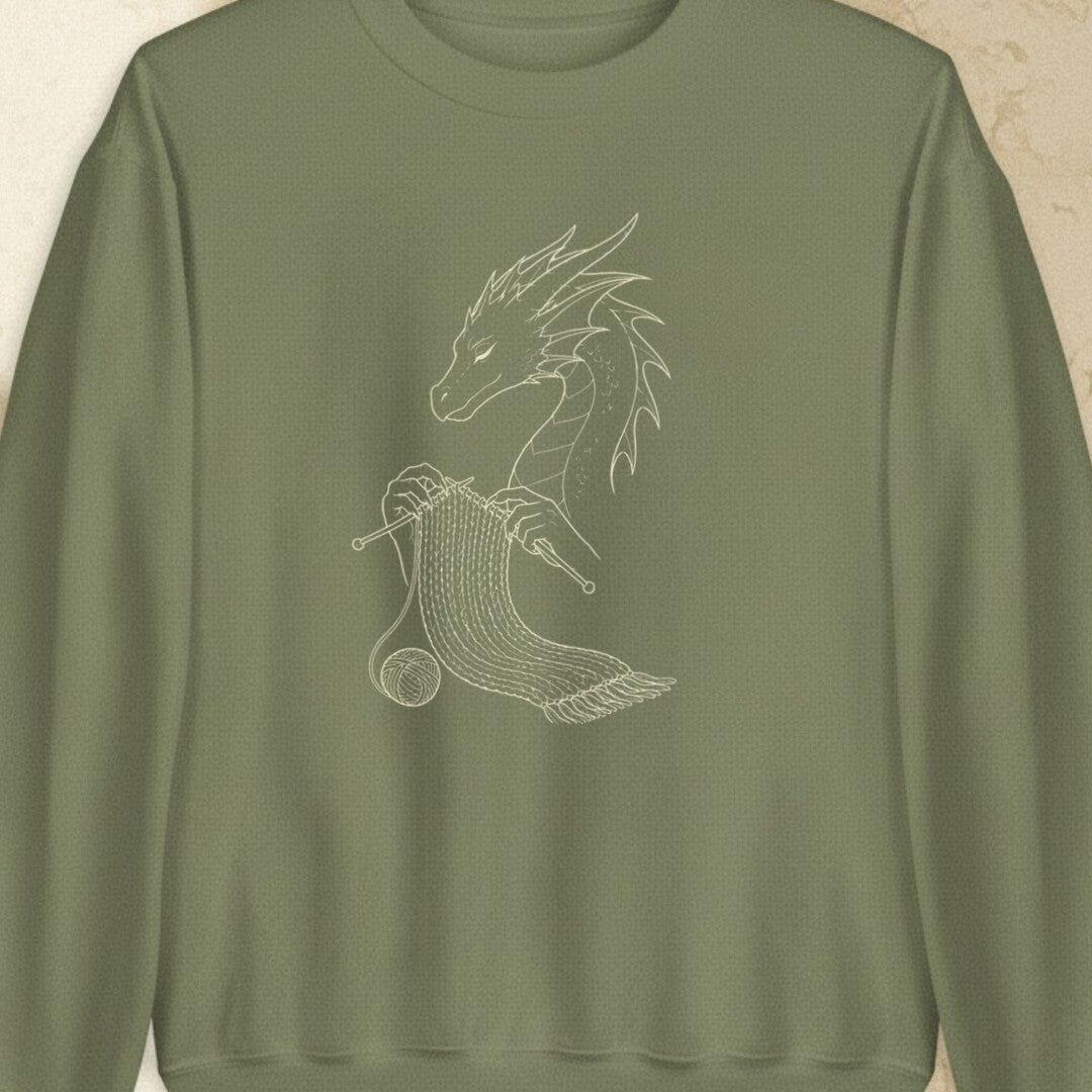 Knitting Dragon Military Green Sweatshirt.jpg