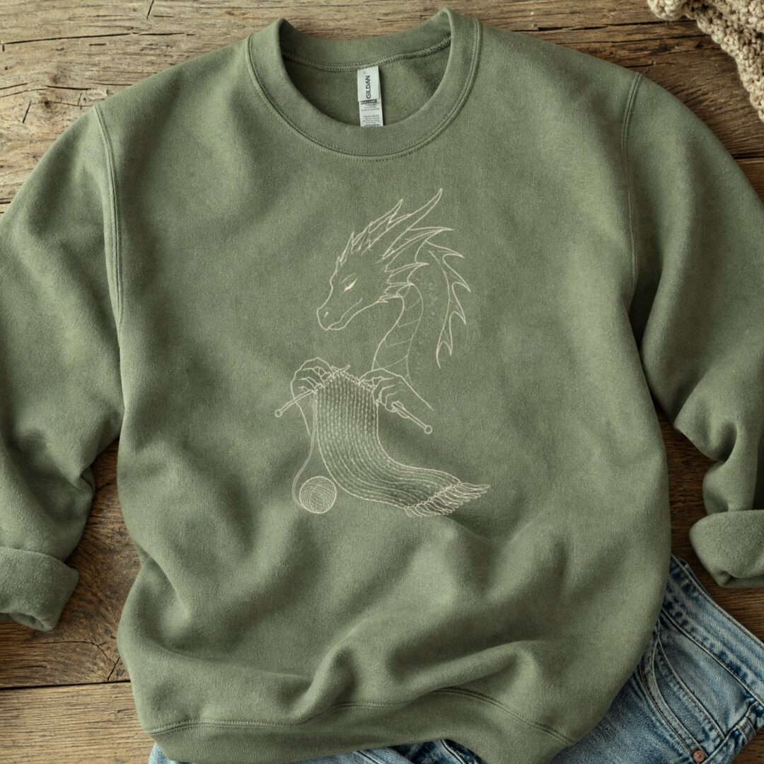 Knitting Dragon Sweatshirt Military Green t-shirt