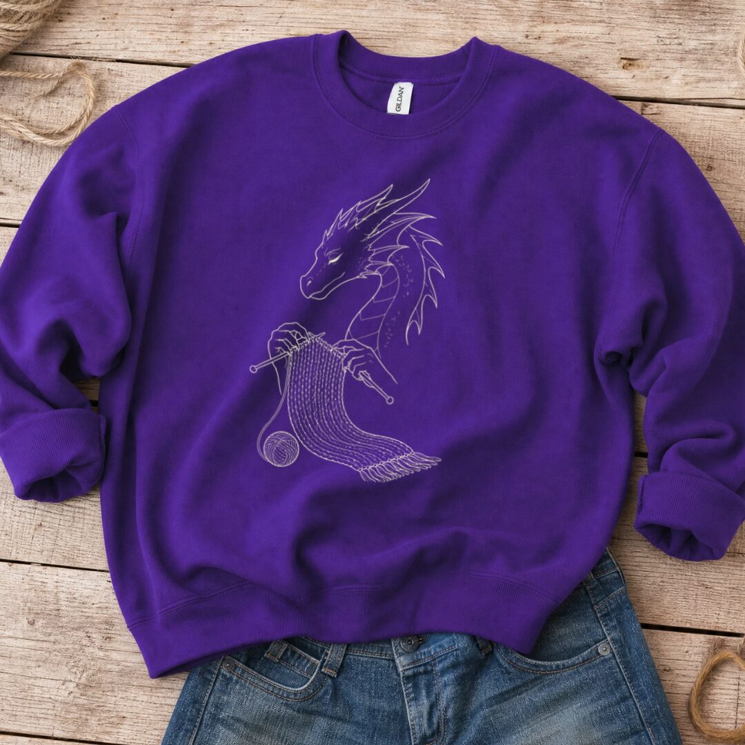 Knitting Dragon Sweatshirt Purple t-shirt