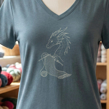 Knitting Dragon V-Neck T-Shirt Slate t-shirt