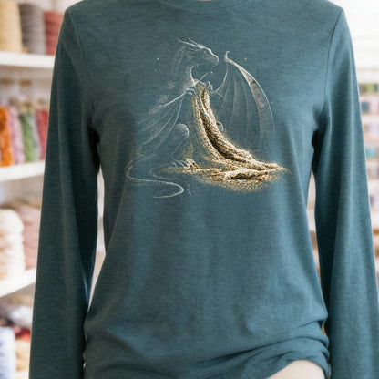 Knitting Dragon Teal Blue Long Sleeve Tee.jpg