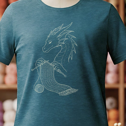 Knitting Dragon T-Shirt Teal Blue t-shirt