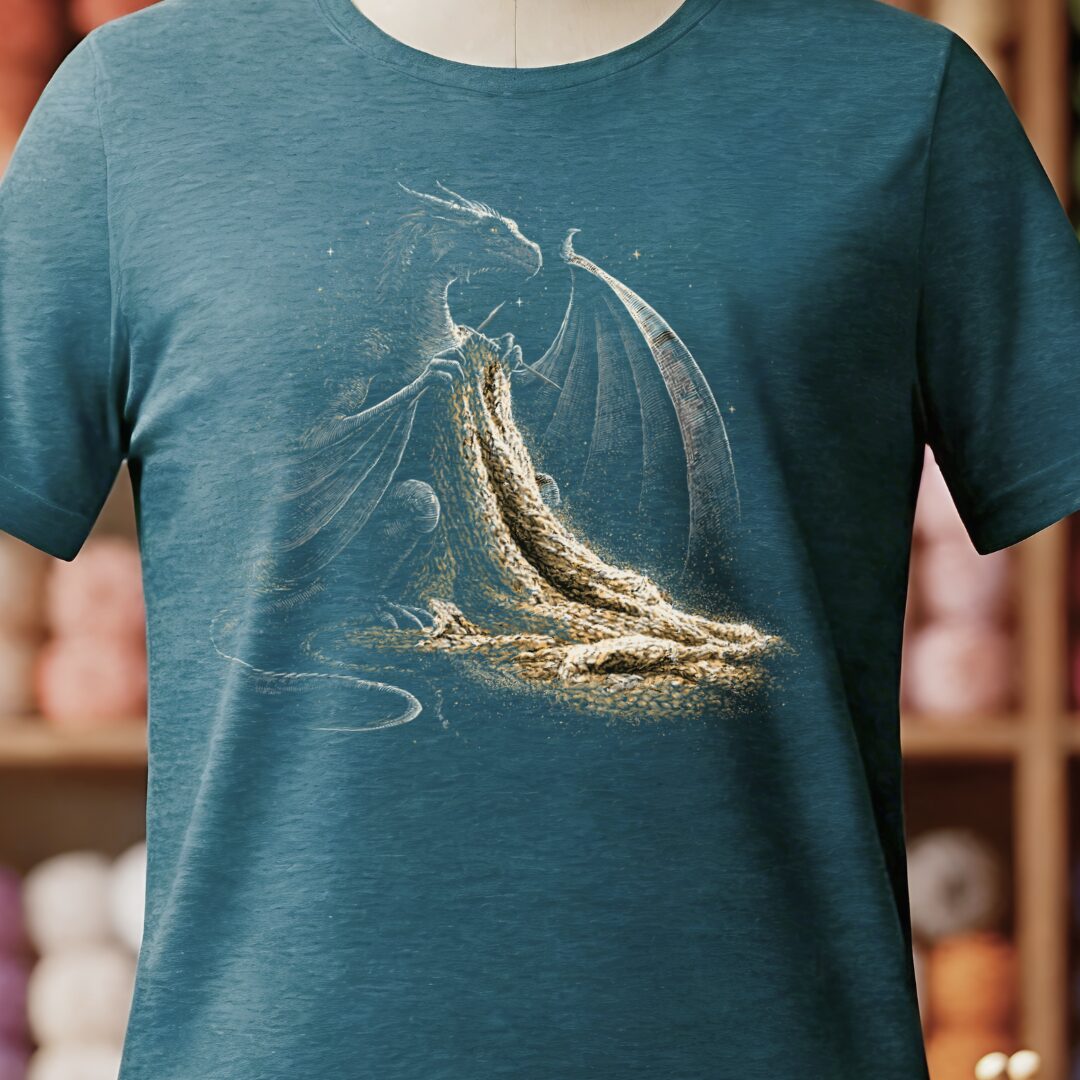 Knitting Dragon Teal Blue T-Shirt.jpg