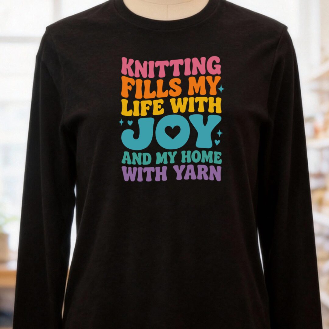Knitting Fills My Life Retro Long Sleeve Tee Black t-shirt