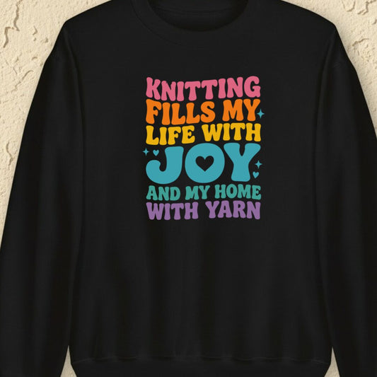 Knitting Fills My Life Retro Black Sweatshirt.jpg