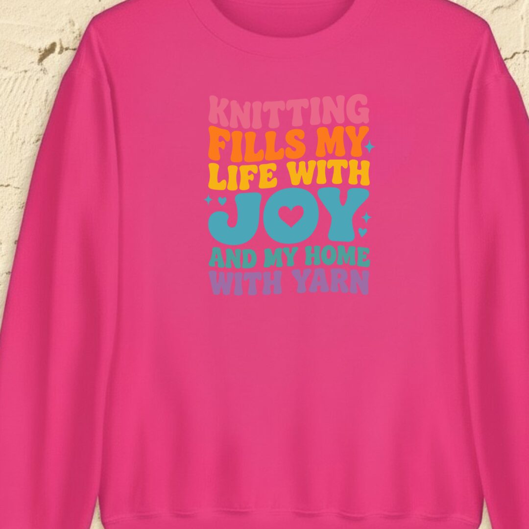 Knitting Fills My Life Retro Bright Pink Sweatshirt.jpg