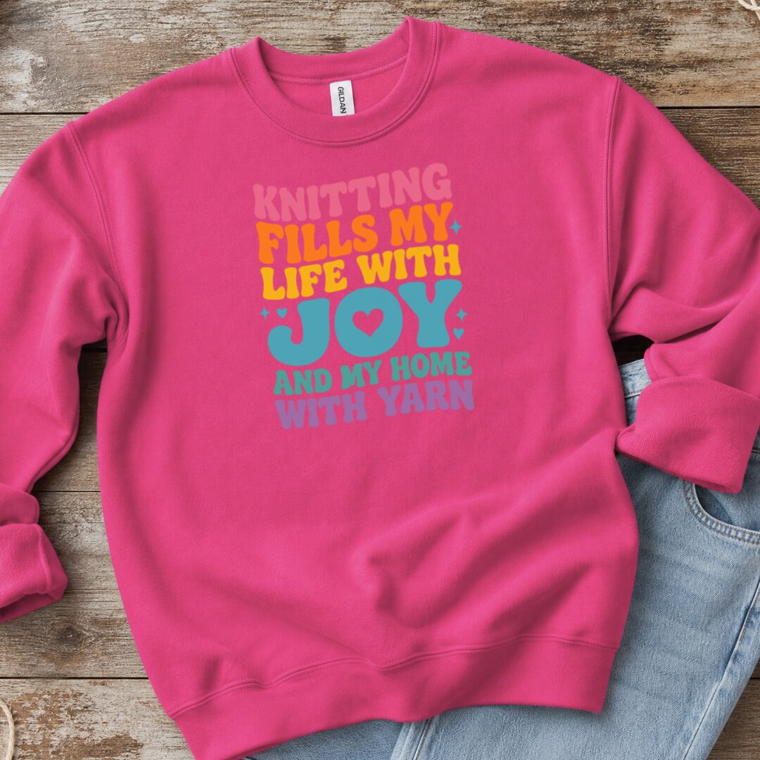 Knitting Fills My Life Retro Sweatshirt Bright Pink t-shirt
